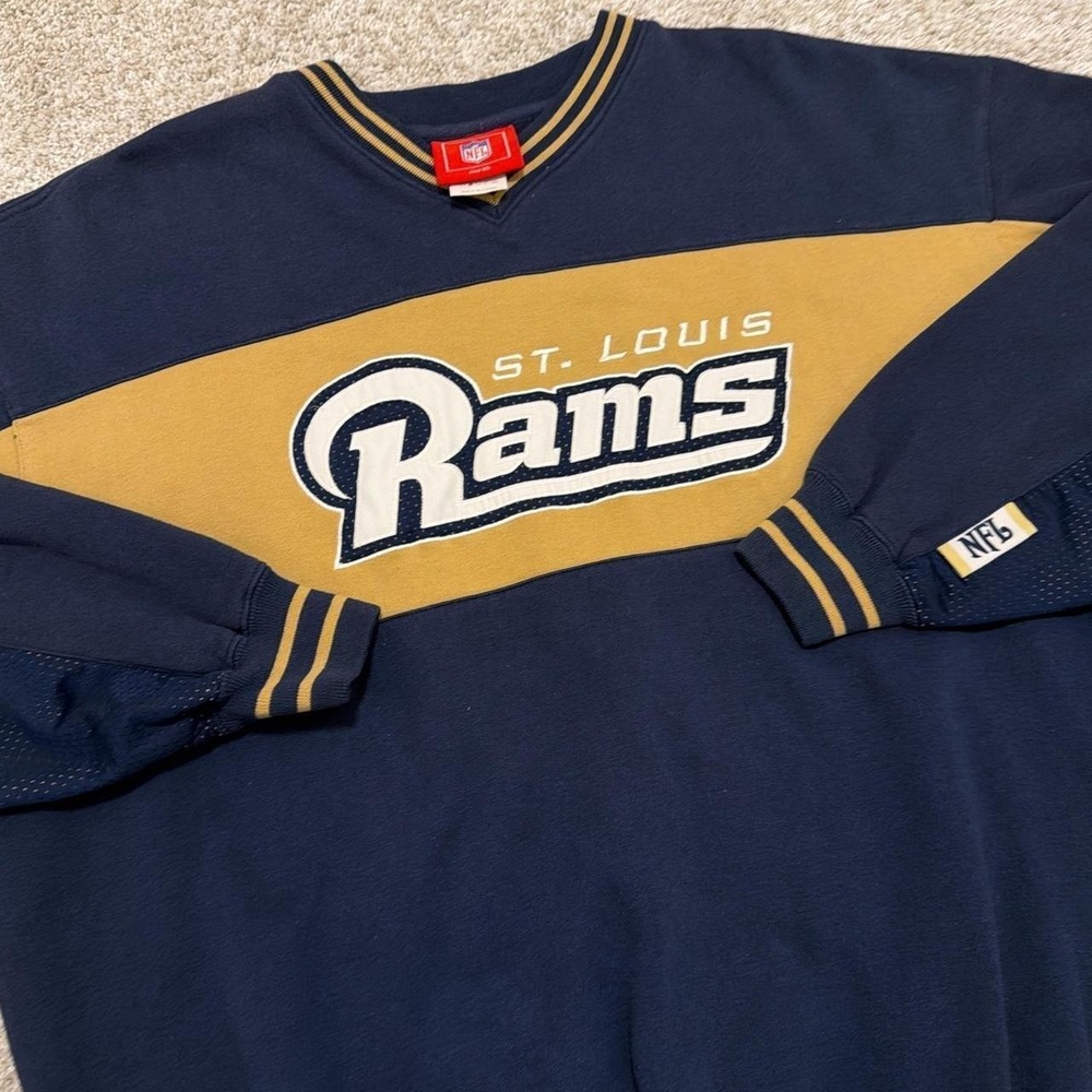 Vintage NFL St. Louis Rams V-Neck Sweatshirt | Navy Blue & Gold | XL
